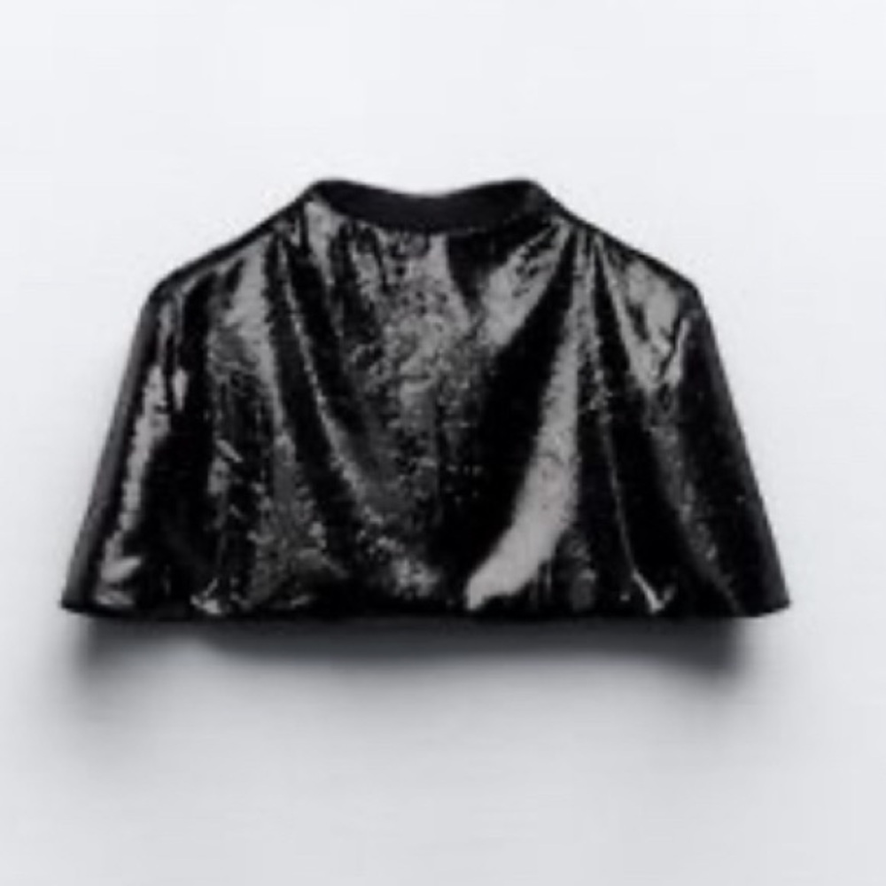 ZARA shiny velvet cropped black limited edition cape size medium/large